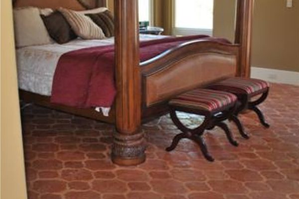 San Felipe and Riviera Terracotta Tile in the natural color installed on bedroom floor