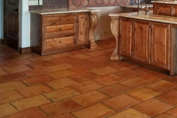16x16" Terracotta Tile natural in the Heritage finish installed on kitchen floor