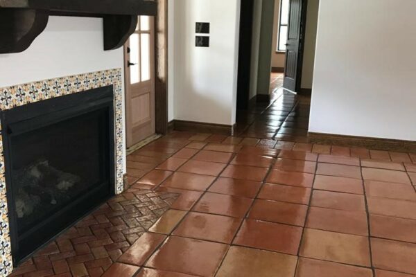16X16" Saltillo tile in the natural color with 6X12" Heritage Natural border.