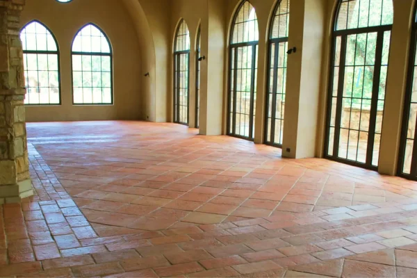 16X16" Terracotta Tile Heritage Natural, 8X16" terracotta tile Heritage natural border installed on club house floor
