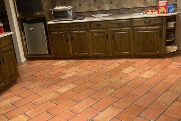 8X16" French terracotta tile installed on kitchen floor