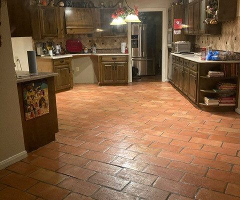 8X16" French terracotta tile in the natural color installed on kitchen floor