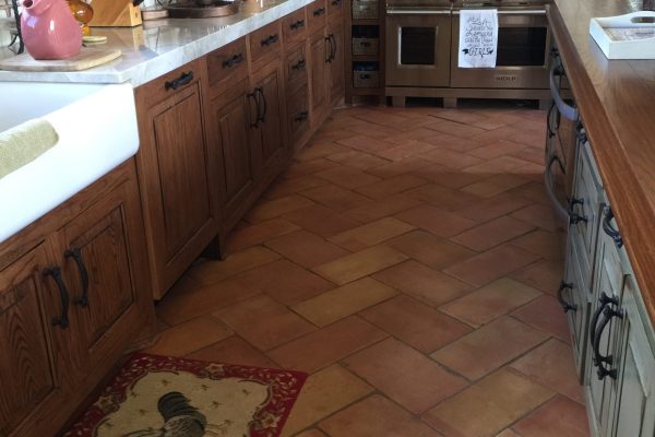 9X14" French terracotta tile natural installed on kitchen floor