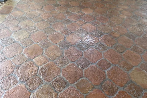 San Felipe and Riviera terracotta tile installed on back patio in Cafe and natural color