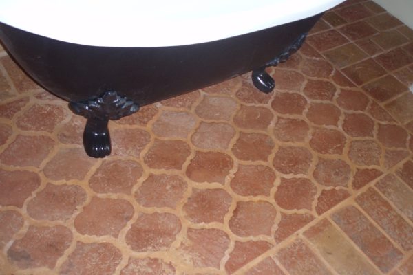 8" Riviera terracotta tile in the natural color installed on bathroom floor
