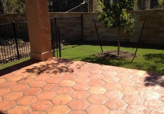 12" Hexagon terracotta tile installed on back porch