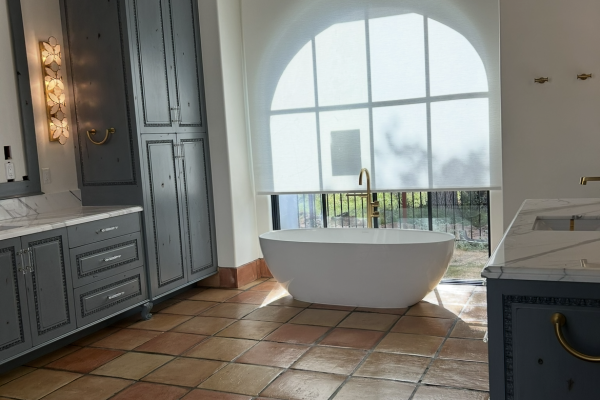 16X16 French terracotta tile in the natural color on bathroom