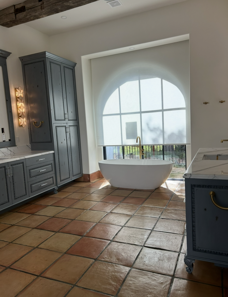 16X16 French terracotta tile in the natural color on bathroom