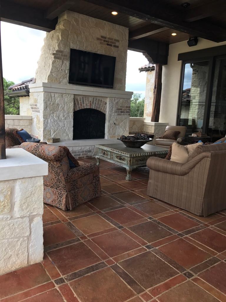 Handmade Terracotta Tile installed in California Pattern on a Patio Mix Cafe and Natural in Boerne, Texas