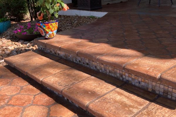 10X12" Terracotta tile step bullnose installed on patio in San Antonio, Texas