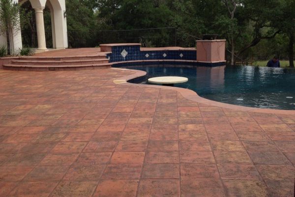 12X12" heritage speckle terracotta tile installed on pool deck in San Antonio, Texas