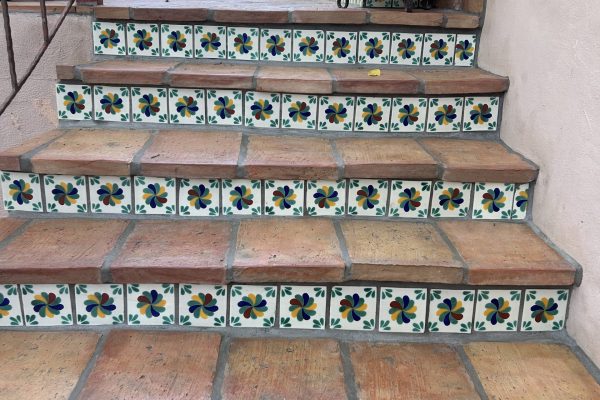 Terracotta step bullnose with Talavera risers