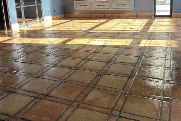 16X16" French terracotta tile in the natural color installed on movie room