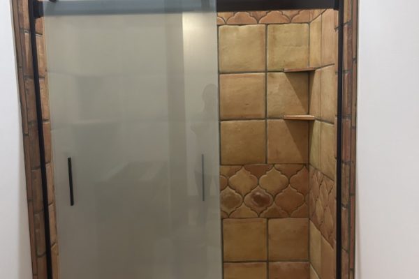 12X12" Saltillo Tile natural with 8" Riviera Saltillo natural trim