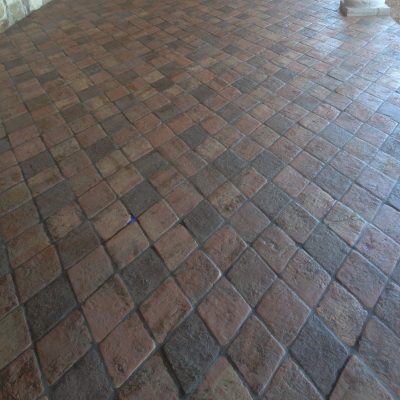 Diamond shaped heritage terracotta tile in the natural and cafe color for patio in Victoria, Texas