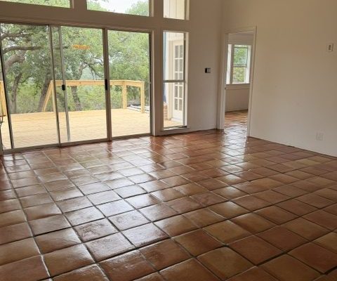 12X12" Saltillo Natural installed on living room floor in Kerrville, Texas