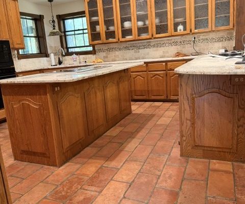 8X16" Terracotta Tile in the Heritage finish installed kitchen floor in Canyon Lake, Texas
