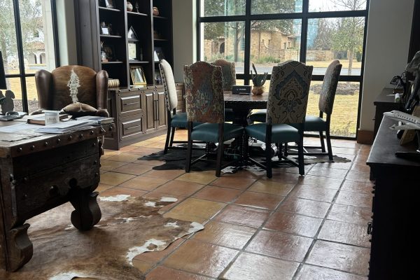 16X16" Terracotta tile natural installed on home office floor in Marble Falls, Texas