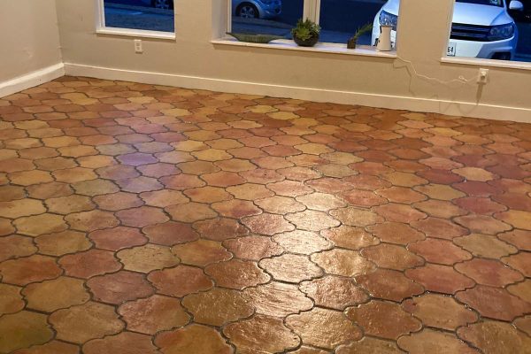 San Felipe Terracotta Tile Natural installed on living room floor in San Antonio, Texas